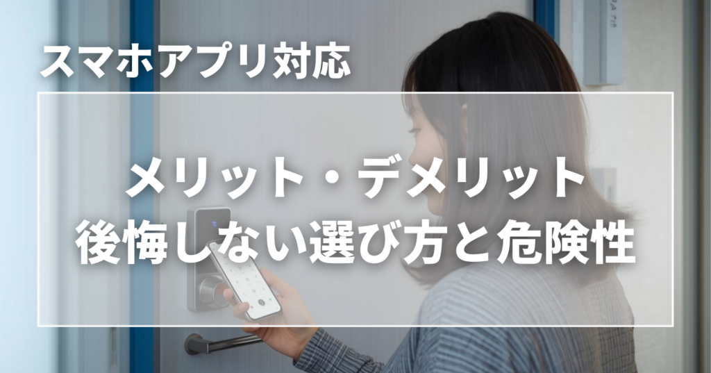 玄関でスマホアプリを使ってスマートロックを解錠する女性