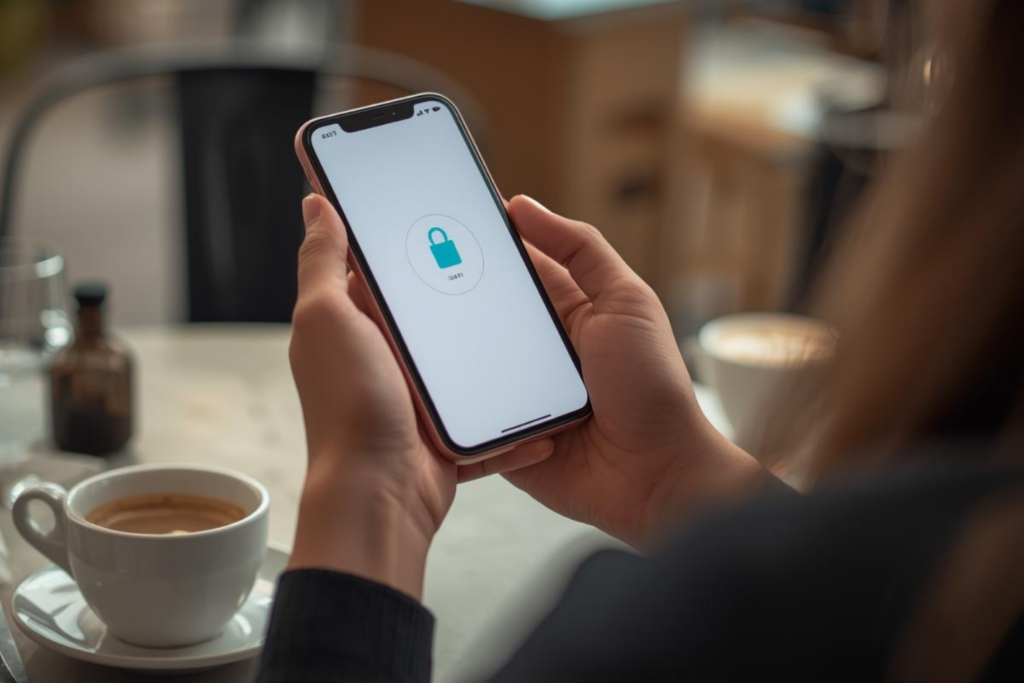 外出先でスマホアプリから施錠状態を確認している様子