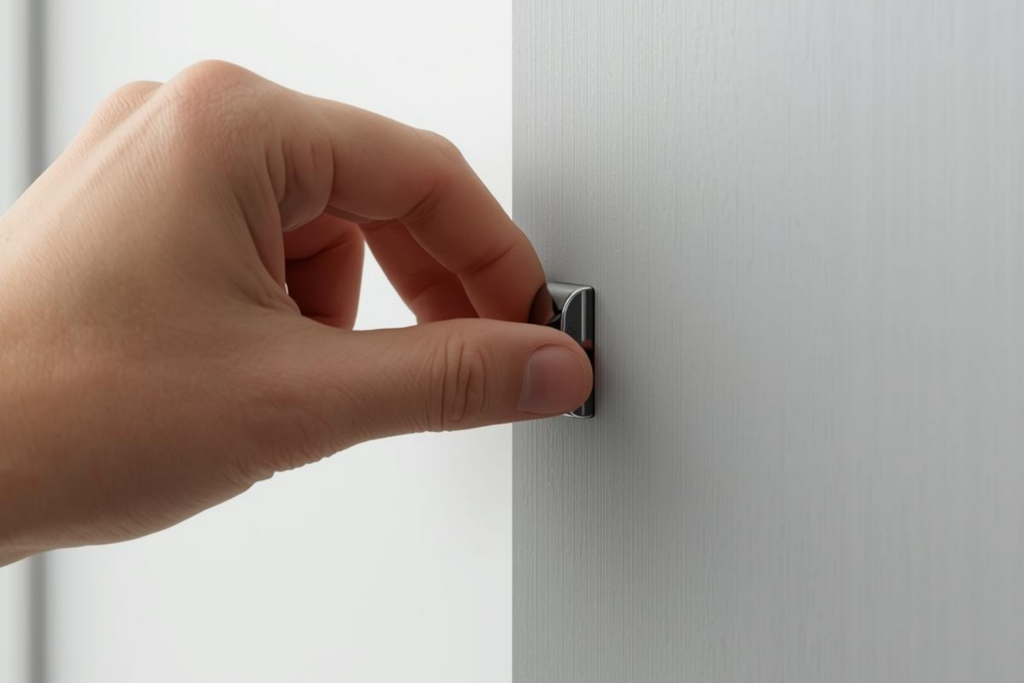 ドア材質が磁石に対応するか確認しているイメージ