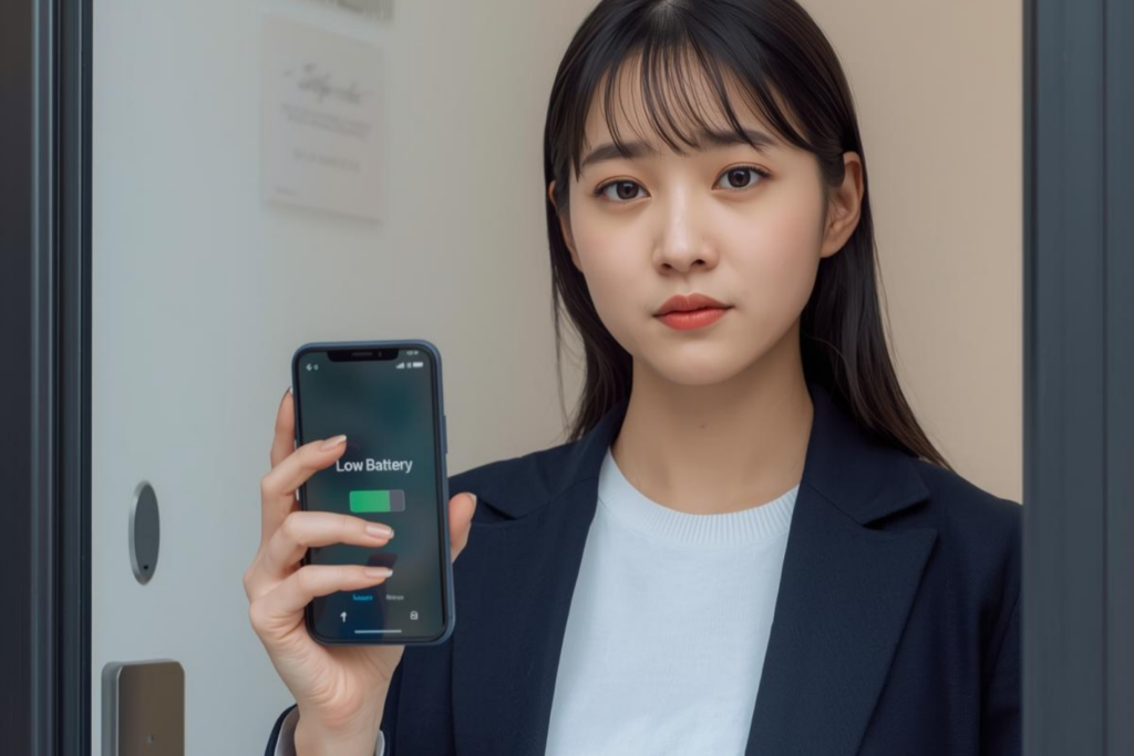 スマホの電池残量が少なく、解錠に不安があるイメージ