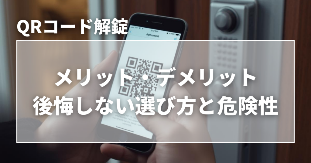 QRコード解錠に不安を感じる人のイメージ（玄関前でスマホを提示）