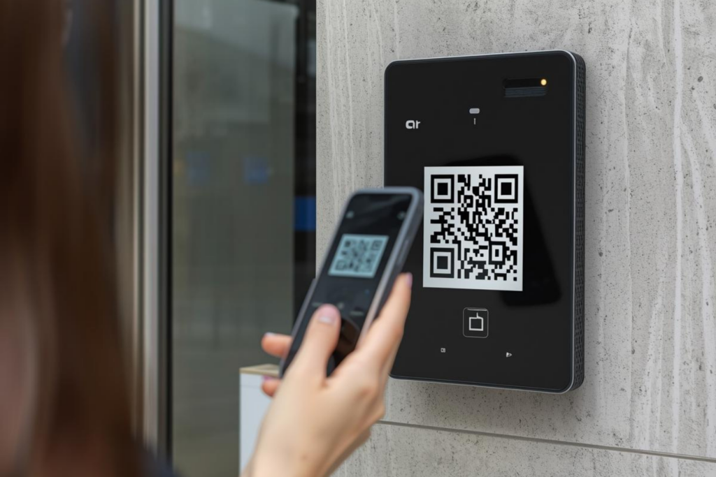 QRコードを読み取り端末にかざして解錠するイメージ