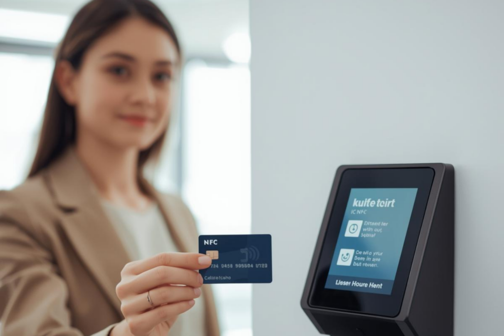 NFC対応のICカードをかざして認証するイメージ