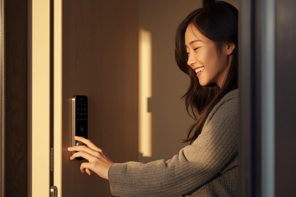 暗証番号で鍵を出さずに玄関を開けられるスマートロックのメリットイメージ