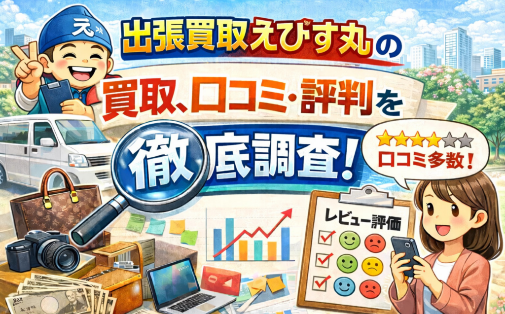 出張買取えびす丸の買取サービスの口コミ・評判を徹底調査するイメージ(査定員・買取品・レビュー評価)