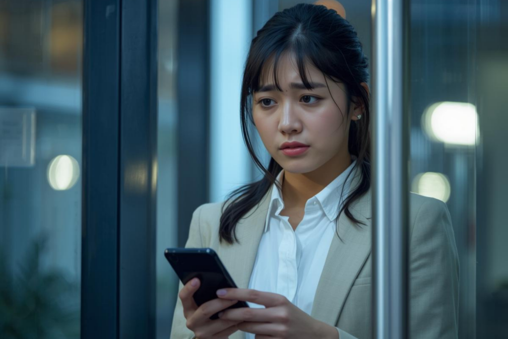 玄関前でスマートロックの操作に少し困っている様子