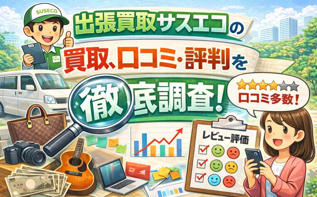 出張買取サスエコの買取サービスの口コミ・評判を調べるイメージ（査定・レビュー評価・買取品）