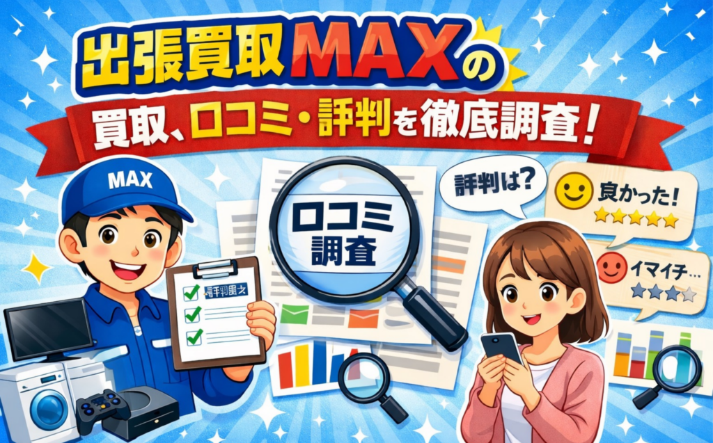 出張買取MAXの買取サービスについて、口コミ・評判を徹底調査した記事のアイキャッチ画像
