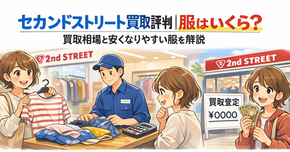 セカンドストリートで服を査定してもらい、買取相場や安くなりやすい服の特徴を確認しているイメージ