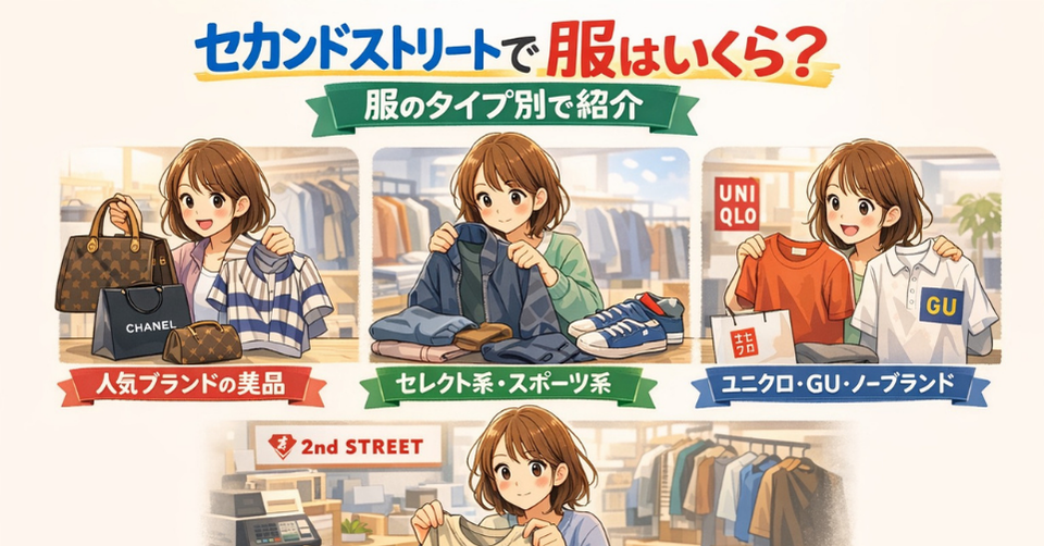 セカンドストリートの服の買取相場を人気ブランド美品・一般服・ユニクロGU・状態が悪い服で比較したイメージ