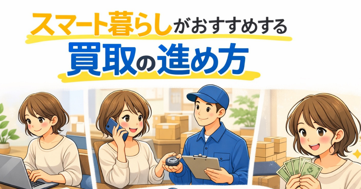 不用品買取の進め方を3ステップで紹介するイメージ