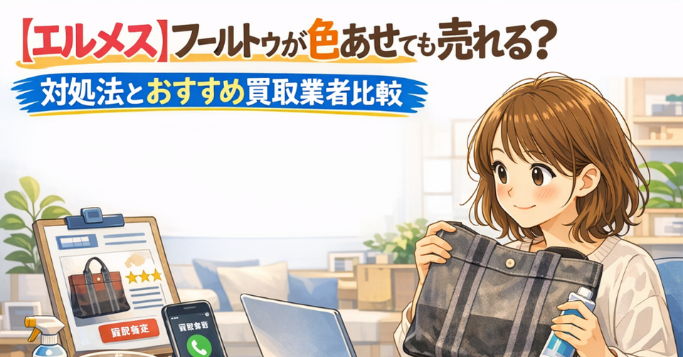 色あせたエルメスのフールトゥを手に、買取査定を考える女性のイメージ