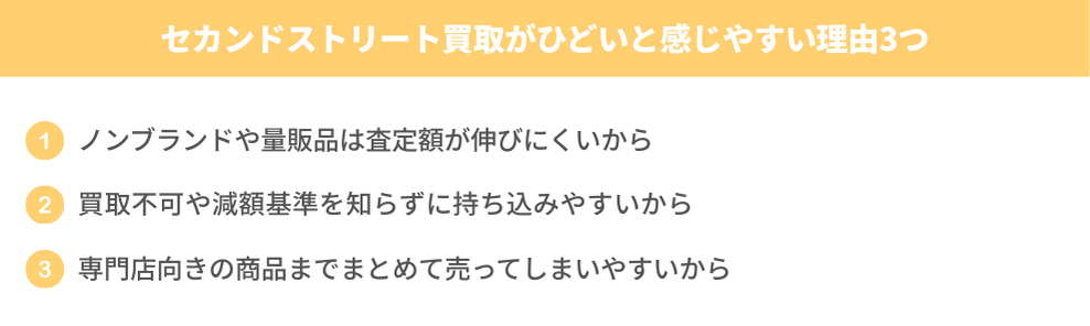 セカンドストリート買取がひどいと感じやすい理由3つを示した画像