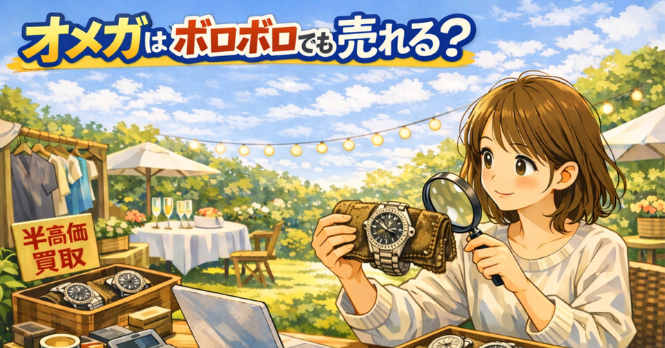 女性がオメガの腕時計を手に取り状態をチェックしている査定イメージ