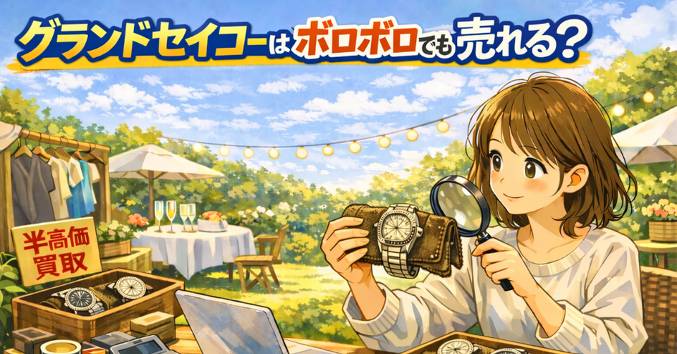 グランドセイコーの腕時計を布で持ちながら確認する女性のイラスト