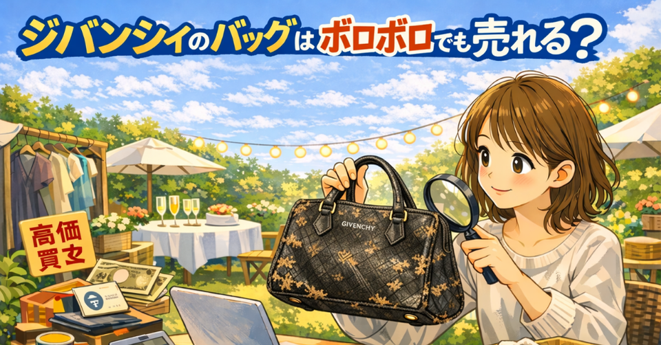 傷んだジバンシィのバッグを査定前に確認している女性のアイキャッチ画像