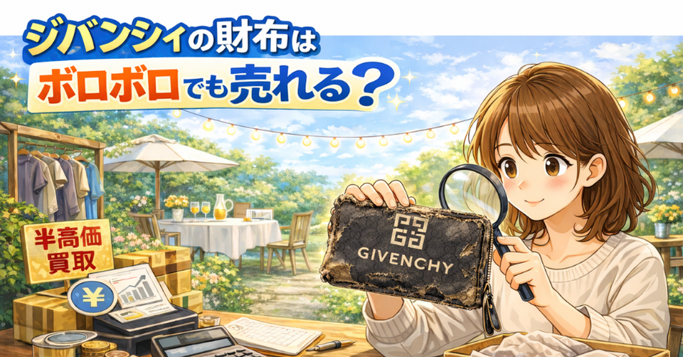 ボロボロのジバンシィ財布を確認する様子｜ブランド財布の買取イメージ