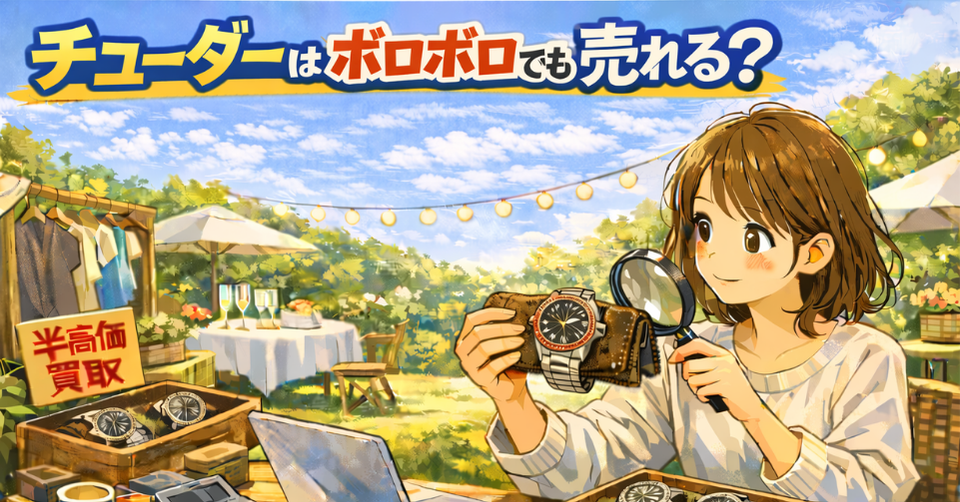 チューダーの腕時計をルーペで確認する女性の査定イメージ