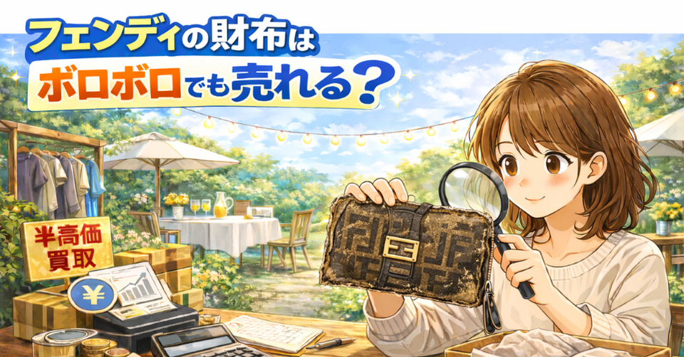 ボロボロのフェンディ財布を査定するイメージ｜高価買取