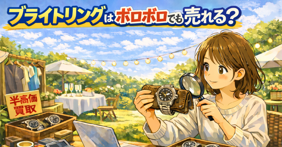 ブライトリングの腕時計をルーペで確認している女性の査定シーン