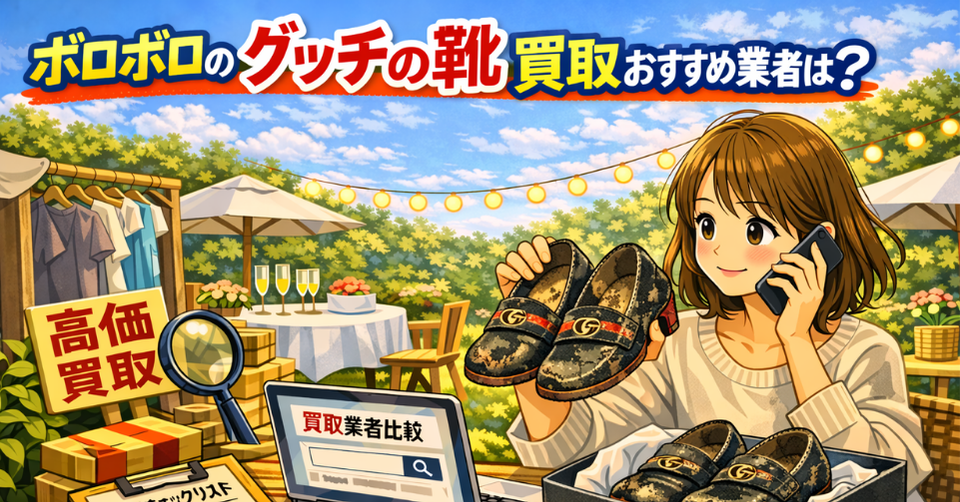 ボロボロ グッチ 靴 を査定に出す女性と高価買取のイメージ