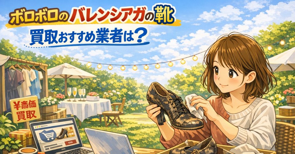 ボロボロ バレンシアガ 靴 を査定に出す女性と買取比較画面のイメージ