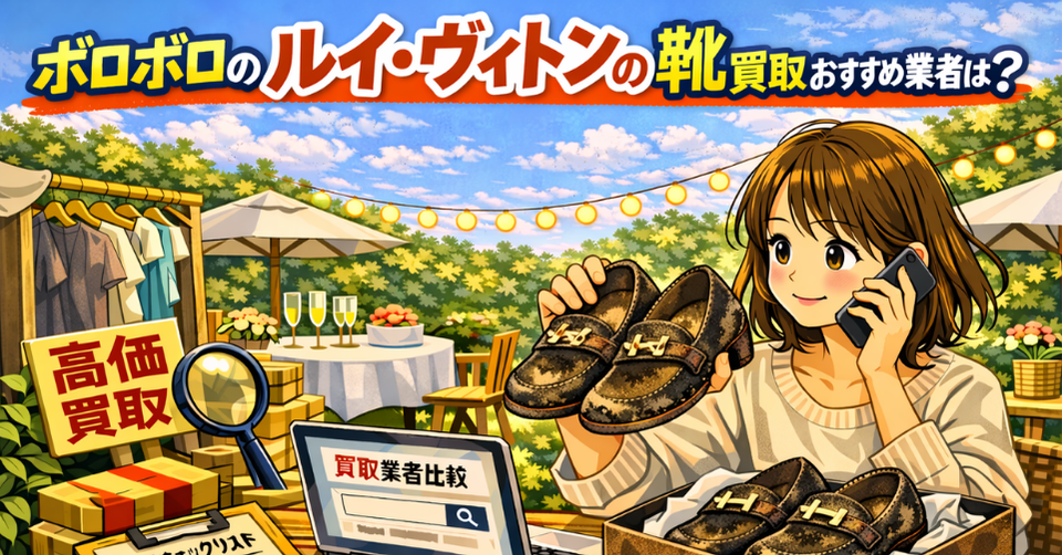 ボロボロ ルイヴィトン 靴 を売却するため査定している女性のイメージ