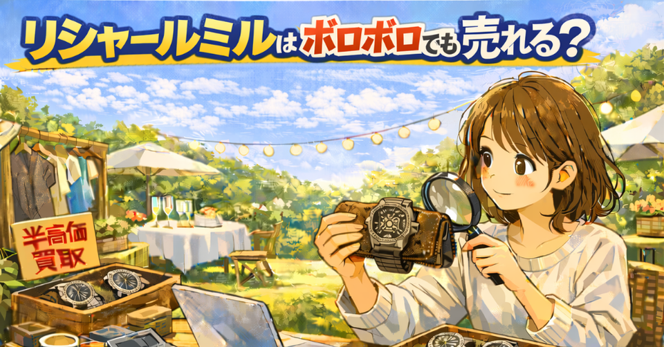 リシャールミルの腕時計を丁寧に確認する女性の査定シーン