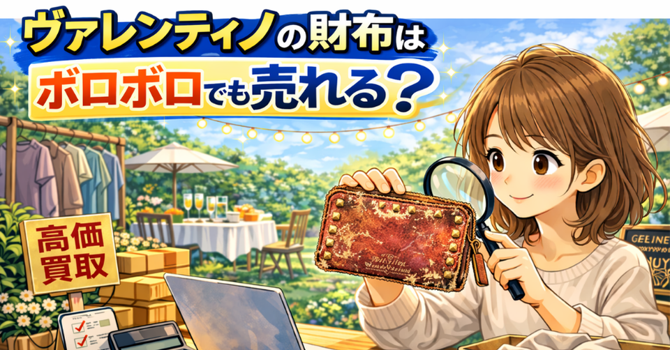 ボロボロのヴァレンティノ財布をチェックする様子｜ブランド買取