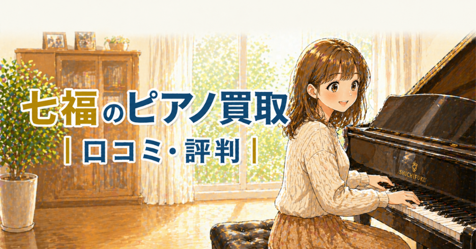ピアノを弾きながら買取を検討する女性のイラスト
