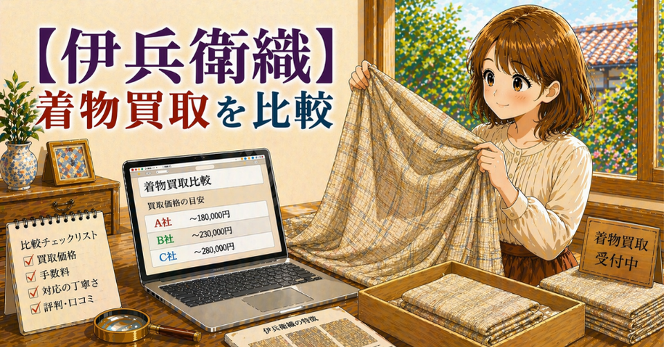 伊兵衛織の着物を丁寧に広げて査定している様子