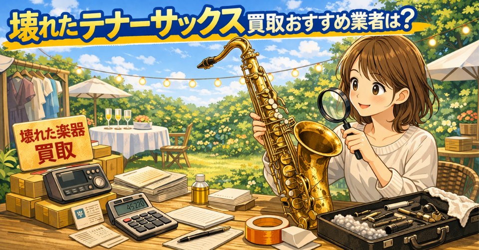 テナーサックスのパーツを分解して状態確認している査定の様子