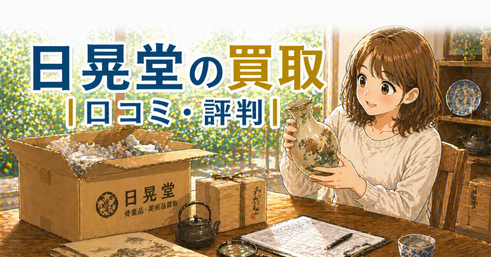 骨董品の花瓶を手に取り査定する女性のイラスト