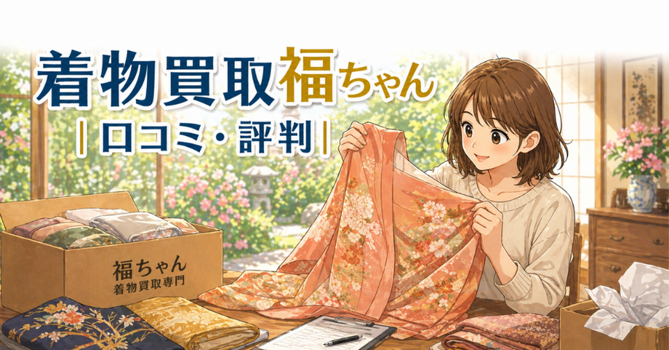 着物を広げて査定に出す女性のイラスト