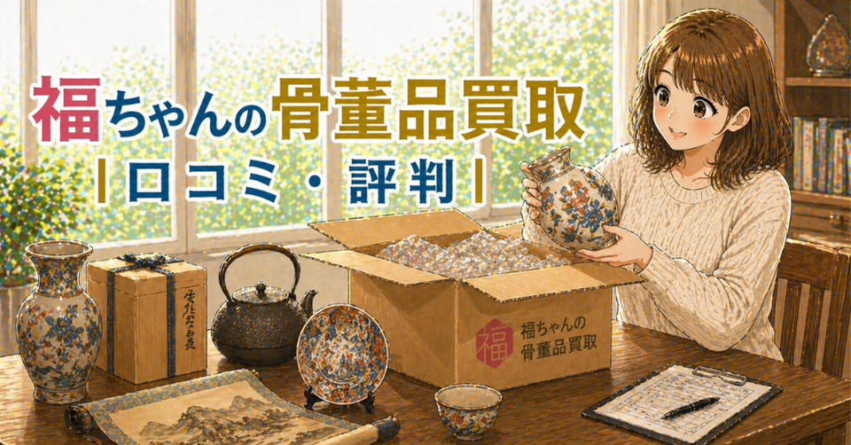 陶器や茶道具など骨董品を査定に出す女性のイラスト