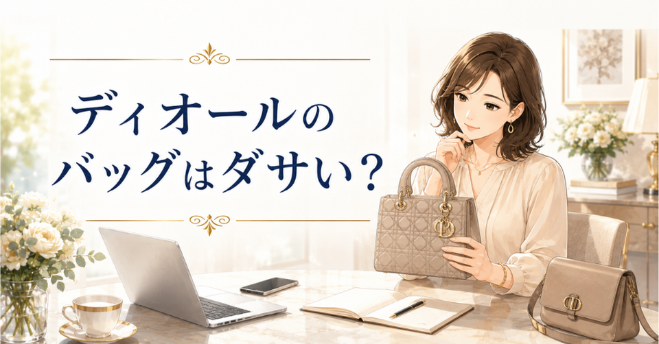 ディオールのバッグがダサいか気になり、女性がバッグを手に取りながら印象やデザインを確かめているアイキャッチ画像