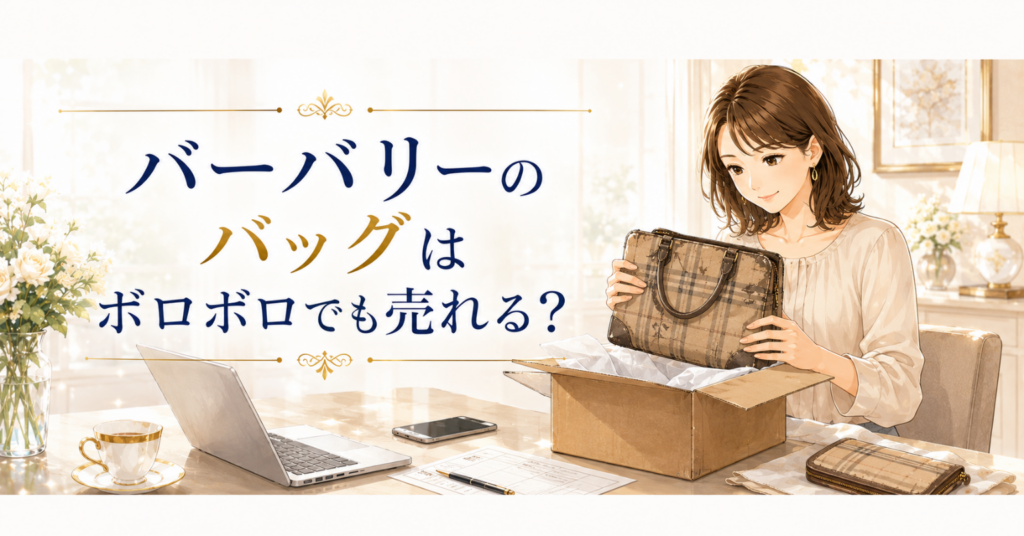 使用感のあるバーバリーバッグを確認しながら宅配買取に出す女性のアイキャッチ画像