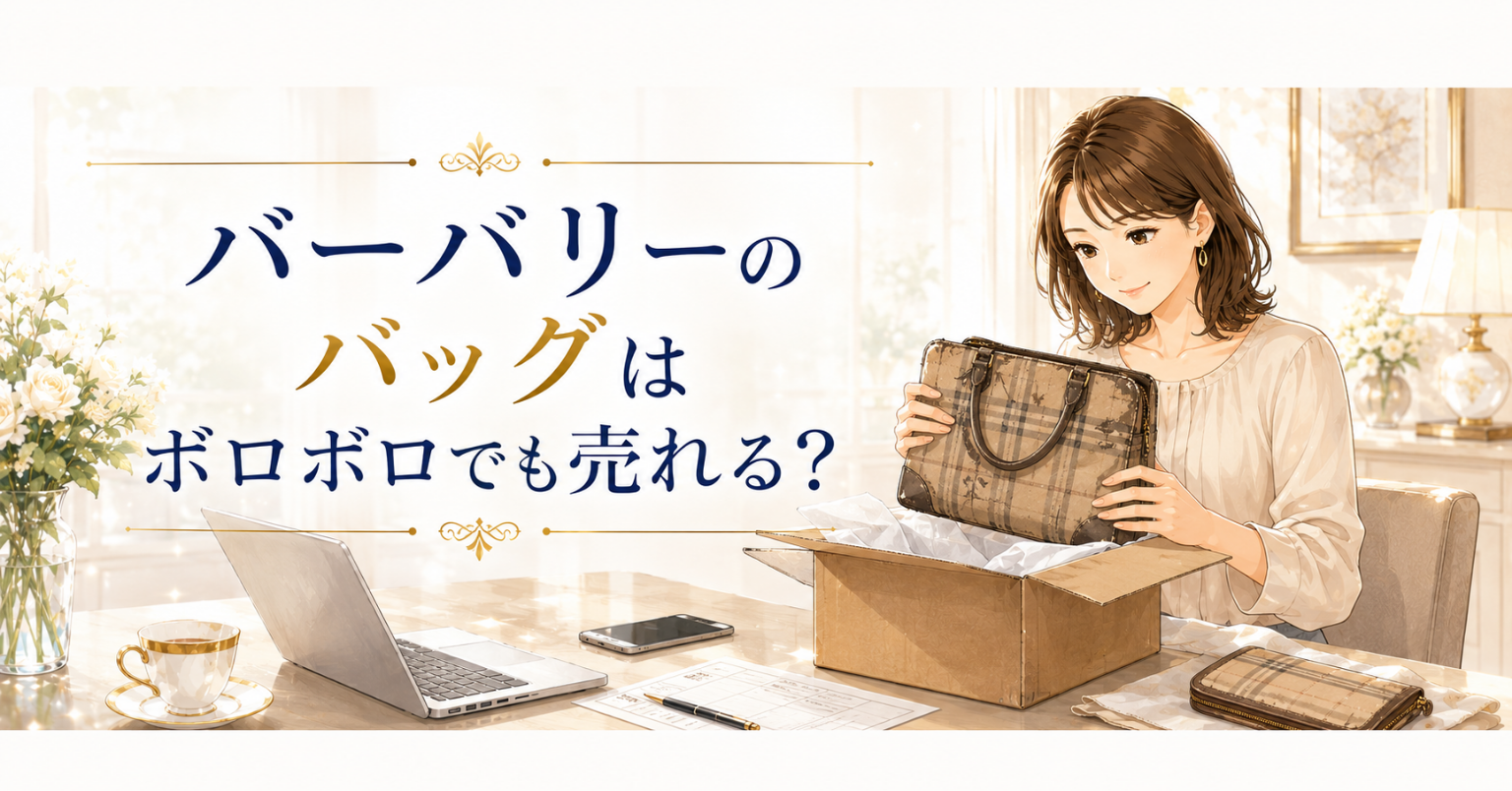 使用感のあるバーバリーバッグを確認しながら宅配買取に出す女性のアイキャッチ画像
