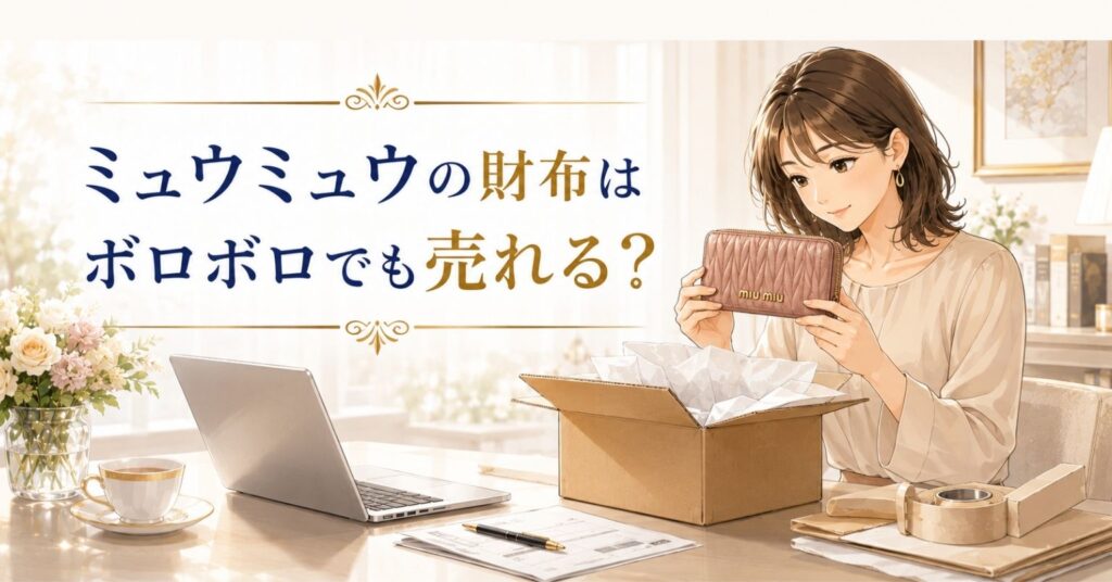 ボロボロになったミュウミュウの財布を女性が宅配買取前に確認しているアイキャッチ画像
