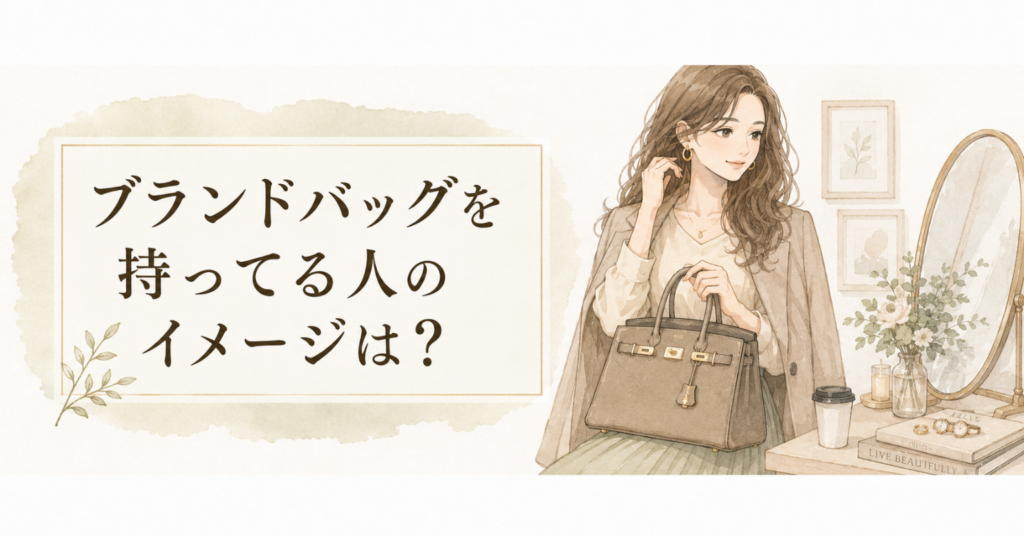 ブランドバッグを持つ女性が外出前に身だしなみを整えるおしゃれなアイキャッチ画像